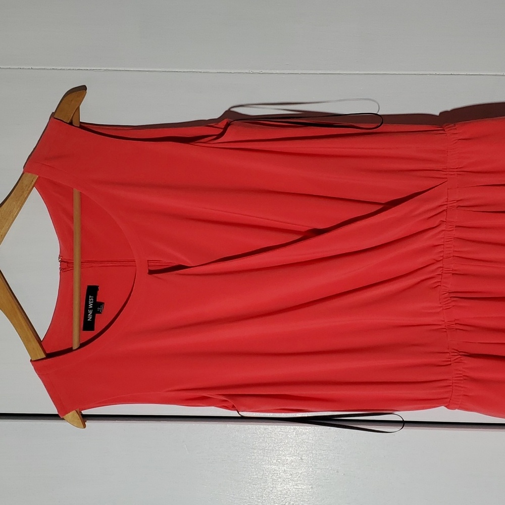 Nine West Coral-Red Sleeveless Draped Jumpsuit